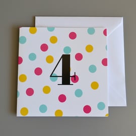 4th Birthday Card for Girl, Age Four, Fourth Birthday Card