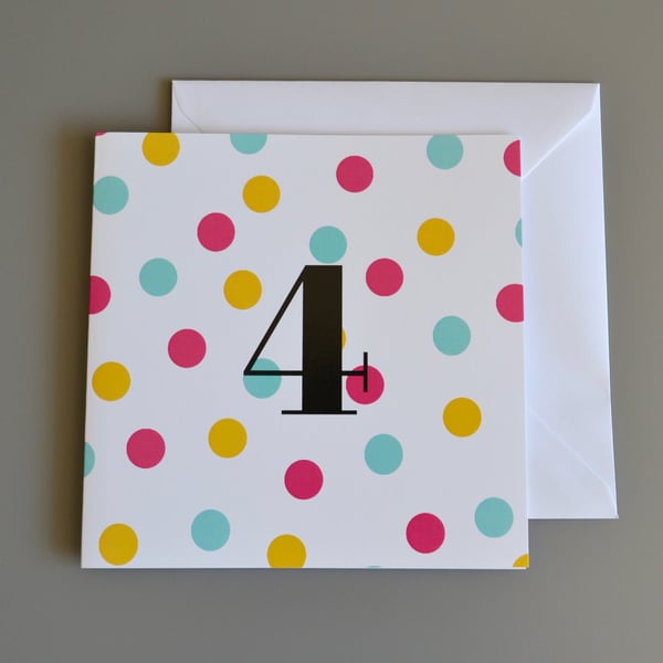 4th Birthday Card for Girl, Age Four, Fourth Birthday Card