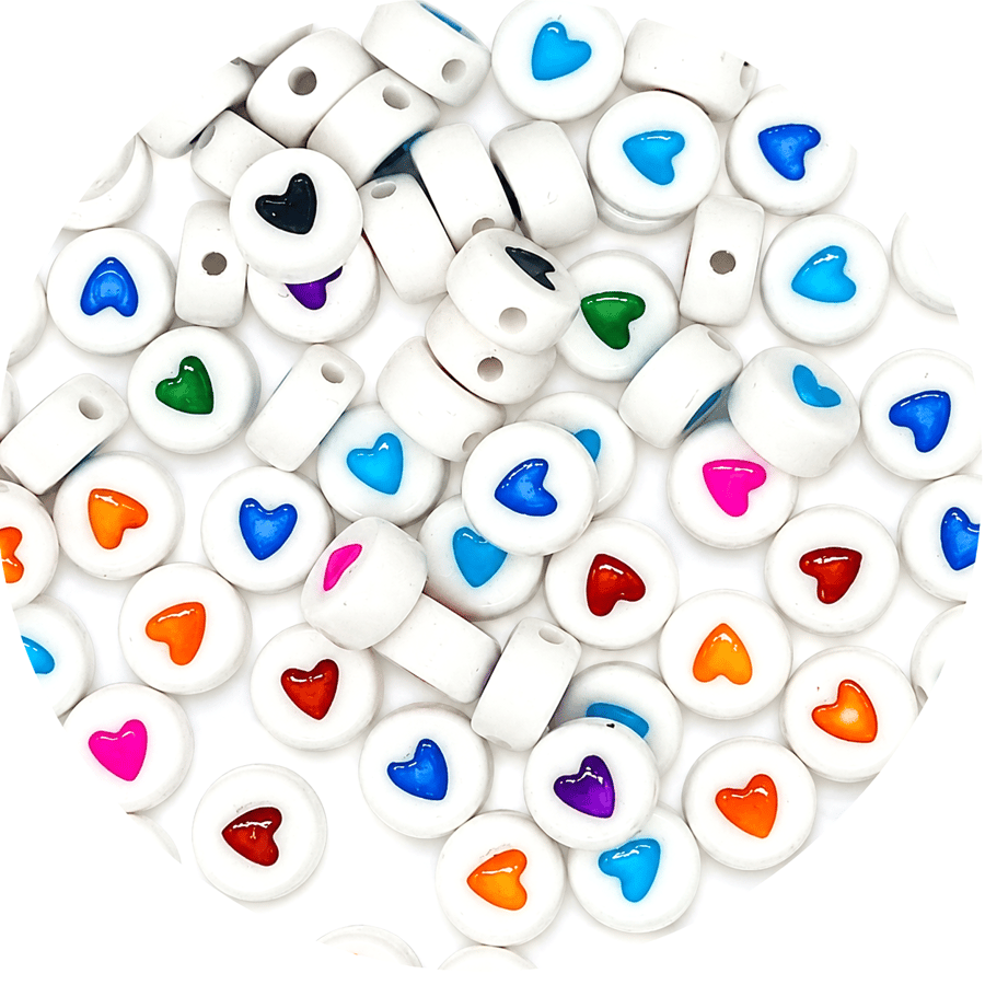 7mm Flat Round Heart Acrylic Beads Multicoloured DIY Jewellery Making