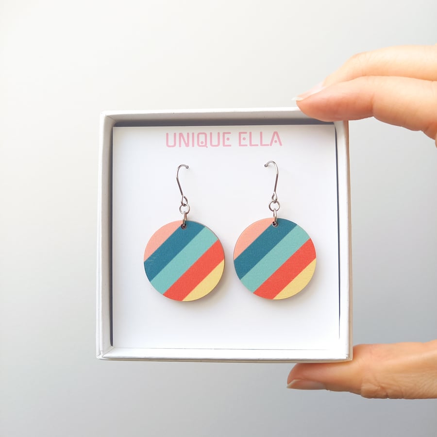 Colourful Florida Statement Wooden Earrings Eco-Friendly Gift