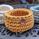 Crochet container, storage pot, desk tidy, recycled