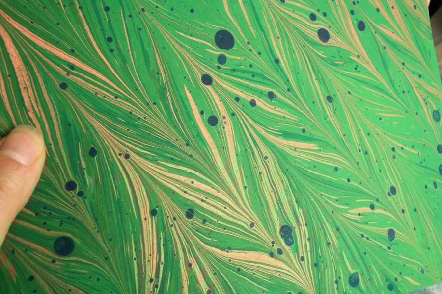 A4 Marbled card sheet for card making and die cutting green copper feather