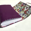 A6 Fold over handmade Leather purple notebook journal floral fabric lining