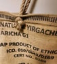 Upcycled jute coffee sack tote bag.