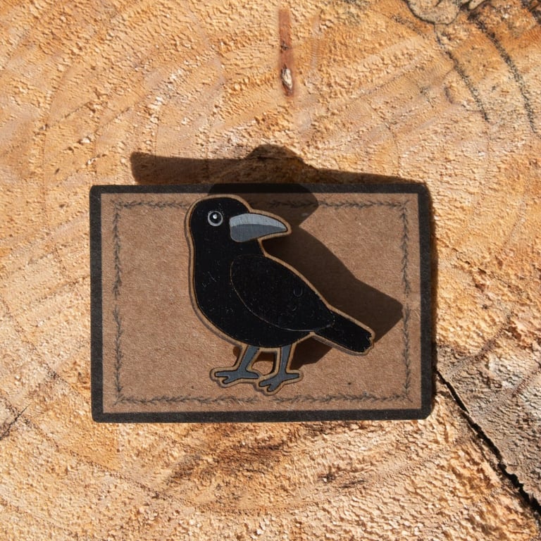 Crow Pin - Hand Painted Wooden Pin Badge