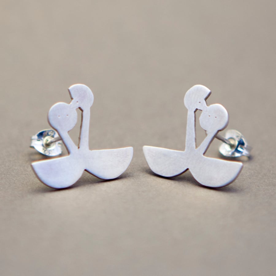 Great Crested Grebes Silver Stud Earrings
