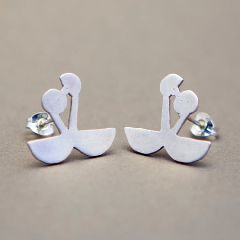 Great Crested Grebes Silver Stud Earrings