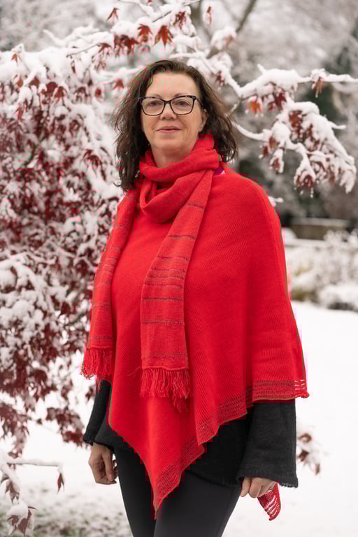 Christmas Berry Red Poncho. Glitter Edging poncho. Winter Red Poncho.