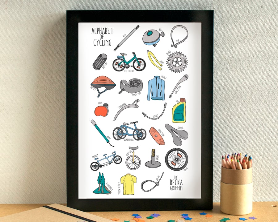 Cycling Bike Alphabet Art Print
