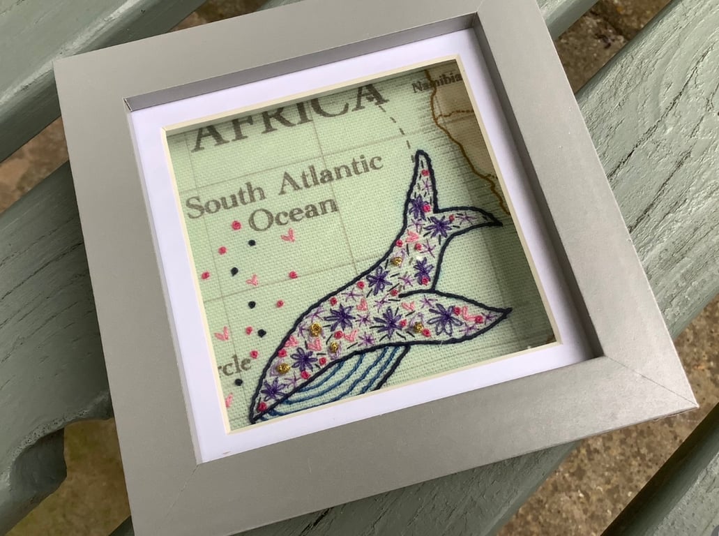 Hand Embroidered Picture of Humpback Whale