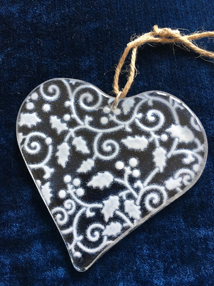 White Fused glass heart