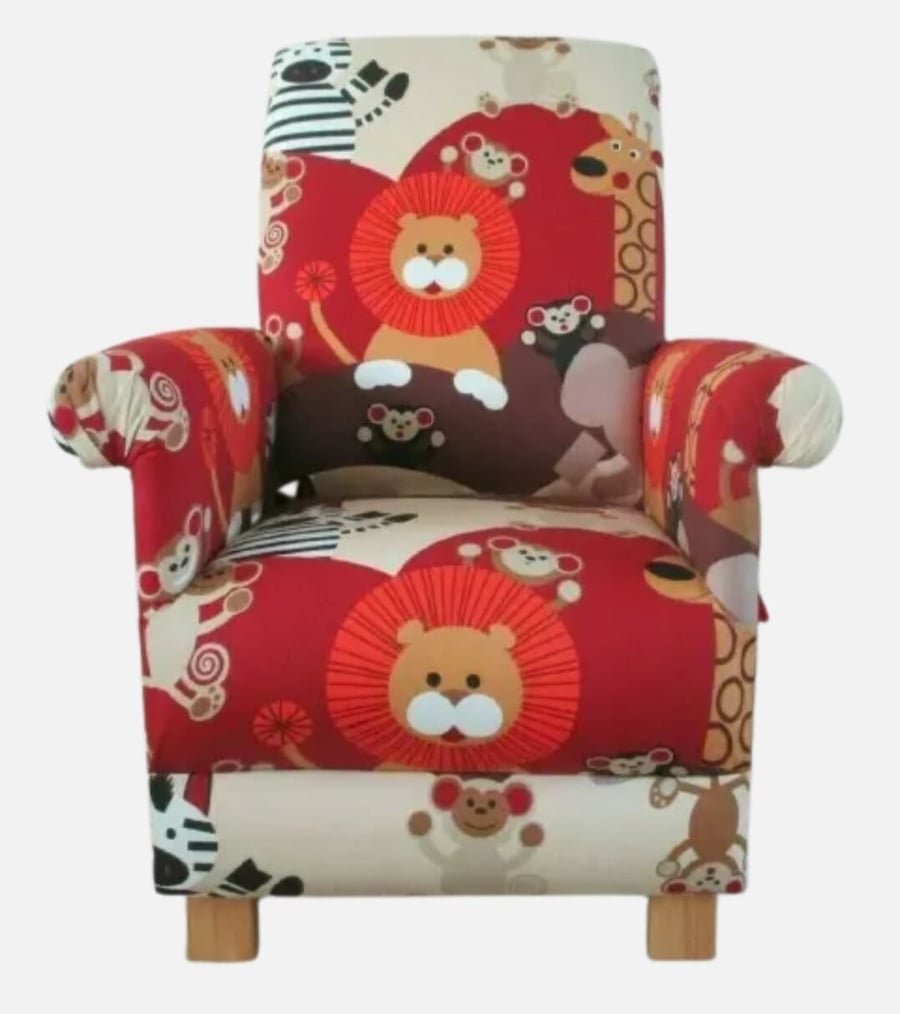 Monkeys Armchair Safari Animals Nursery Chair Adult Nursing Bedroom Lions Red