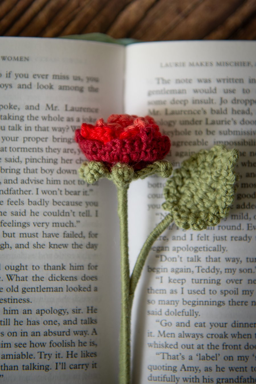 Red Rose Crochet Bookmark