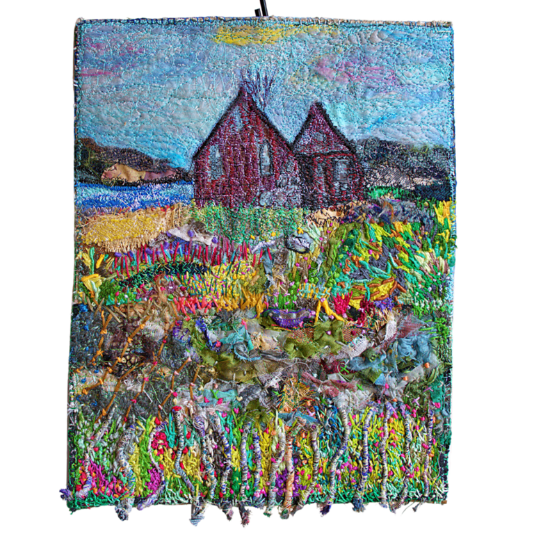 Textile Scottish landscape - old croft - eco gift - wall hanging - ready to hang