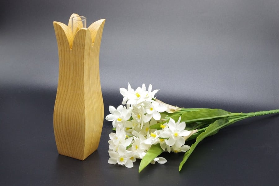 Handmade Wooden Vase With Test Tube. For Single Bud or Small Bunch.