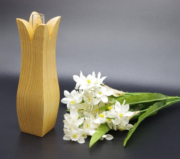 Handmade Wooden Vase With Test Tube. For Single Bud or Small Bunch.