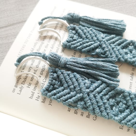 Bookmark - Crescent moon, Handmade macrame boho - duck egg FREE UK P&P