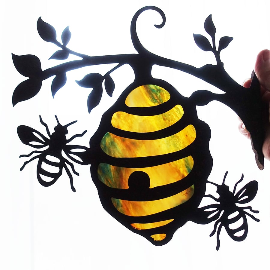 Stained Glass and Steel Bee Hive Garden Ornament