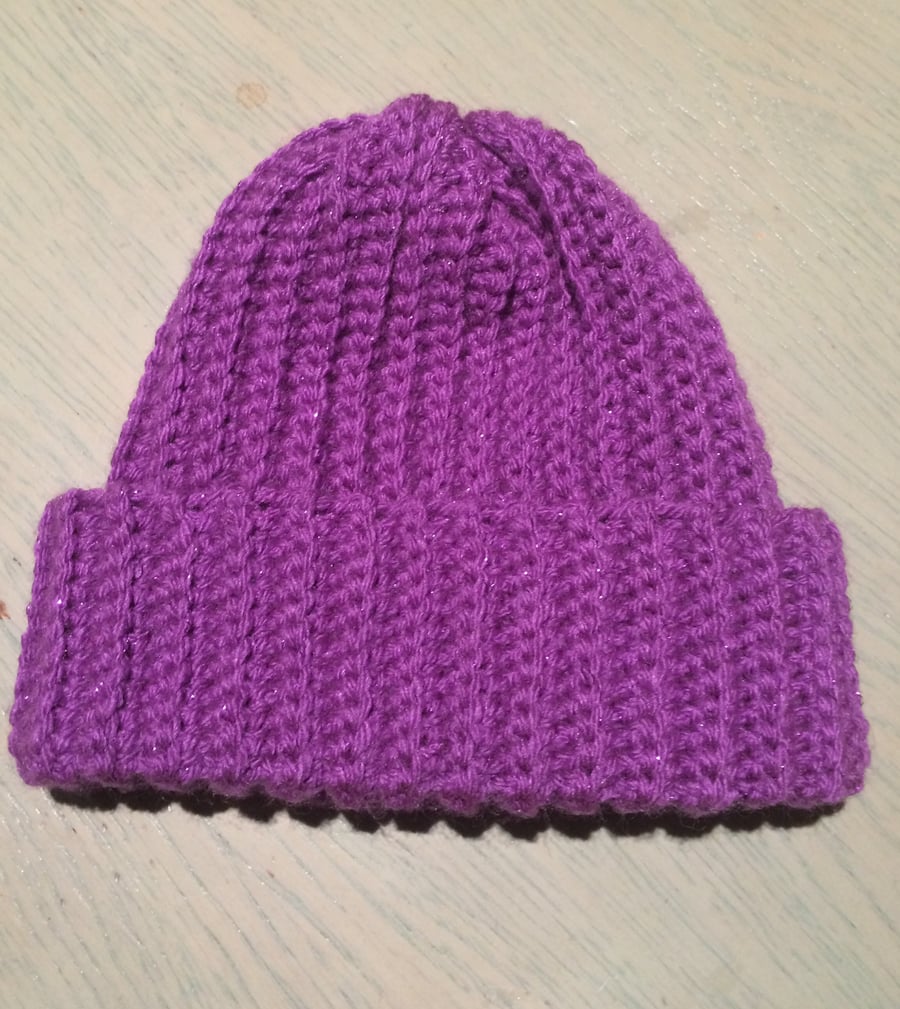 PURPLE RIBBED KNIT TOQUE, CHILD PURPLE RIBBED KNIT TOQUE, CHILD