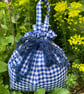 Blue and White Gingham Drawstring Bag - Image 4