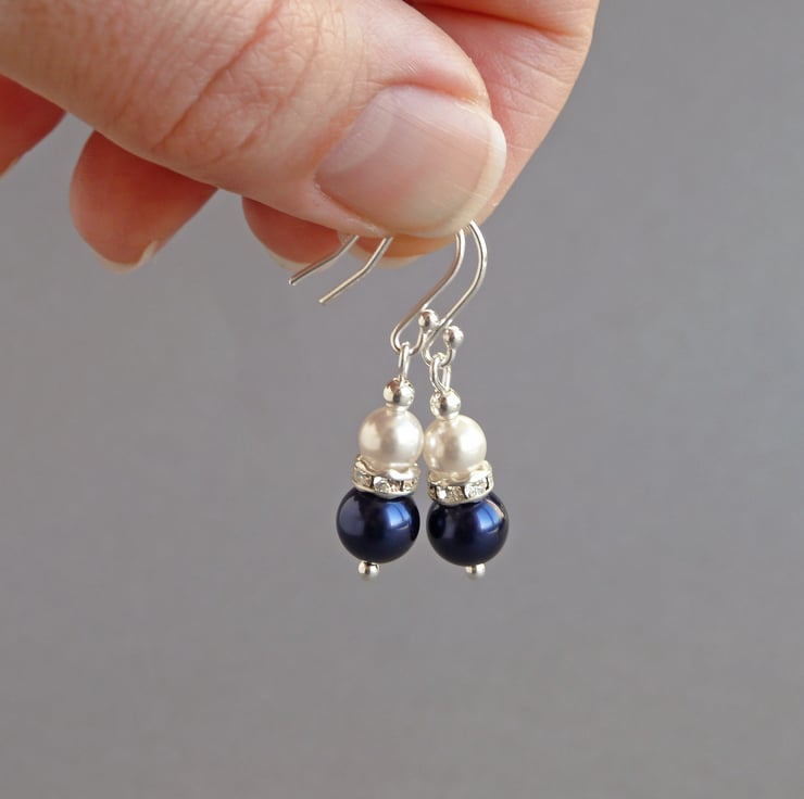 Navy Pearl and Crystal Earrings - Dark Blue Dro... - Folksy