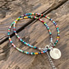 Rainbow Mix Miyuki Bead Choker With Sterling Silver Dandelion Charm