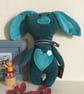  Jade Corduroy Bunny, Handmade Floppy Eared Plushie Bunny with heart, - Image 2