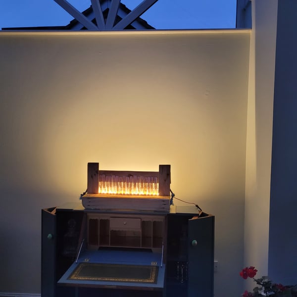 Table Lamp made from driftwood pallet with sea shells and an LED light strip