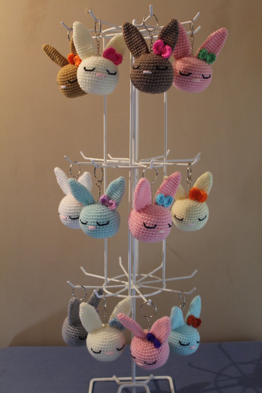 Crochet bunny head keyrings
