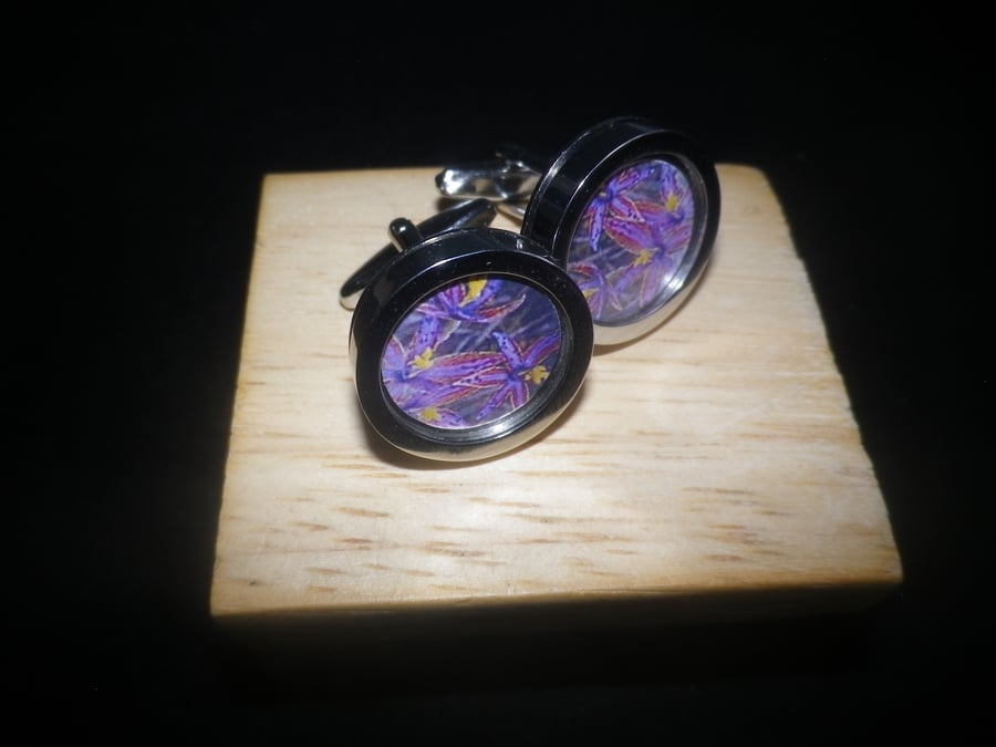 Purple Orchid cufflinks, free shipping, gift wrapped, rich colours Ref :1234 