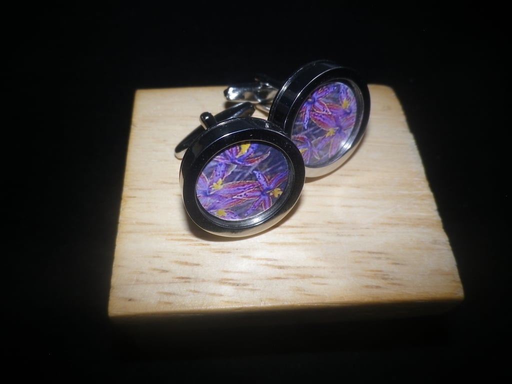 Purple Orchid cufflinks, free shipping, gift wrapped, rich colours Ref :1234 