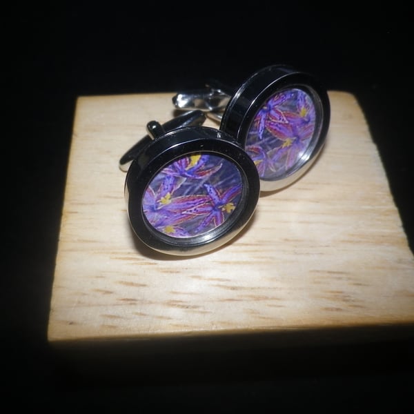 Purple Orchid cufflinks, free shipping, gift wrapped, rich colours Ref :1234 