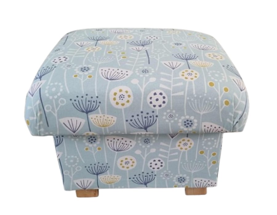 Storage Footstool Fryetts Bergen Seafoam FabricPouffe Floral Duck Egg Green