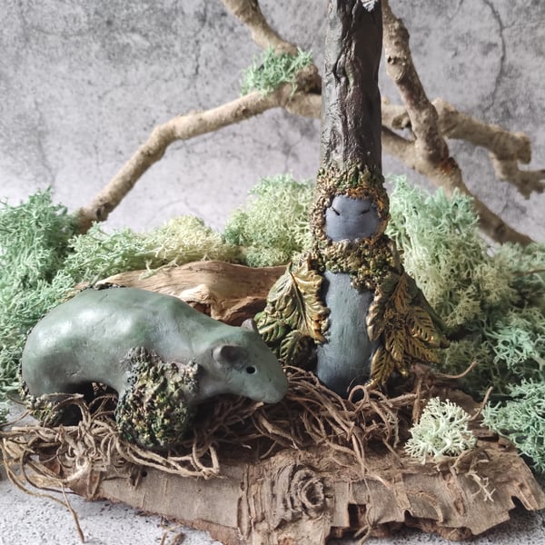 Dryad and Bear Statues, Forest Guardian Statues, Ancient Woodland Spirits