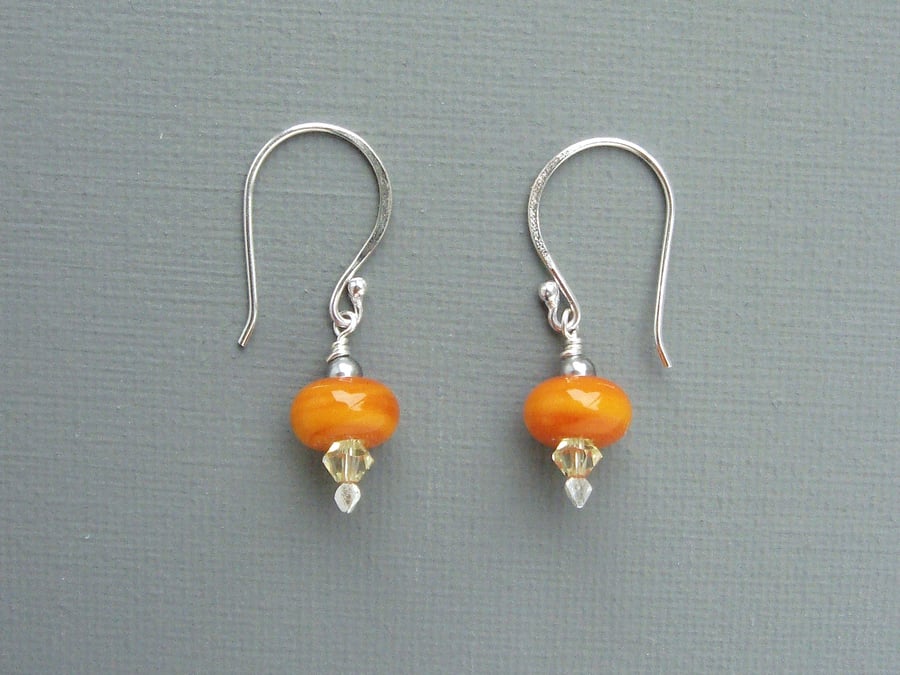 Lent Lilly British Lampwork Sterling Silver Earrings in Orange and Yellow