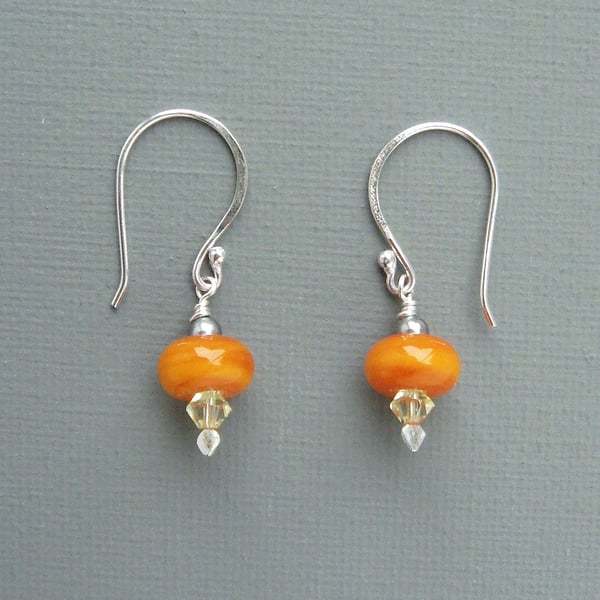 Lent Lilly British Lampwork Sterling Silver Earrings in Orange and Yellow