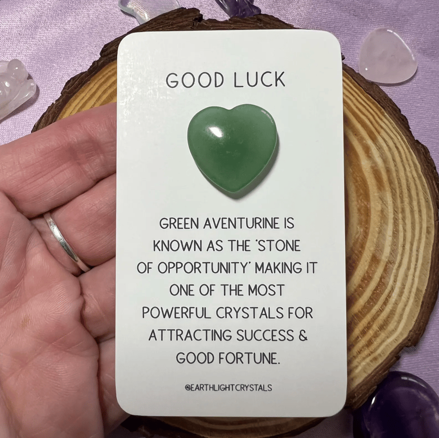 Green Aventurine Crystal Heart Card - Good Luck Pocket Crystal Keepsake