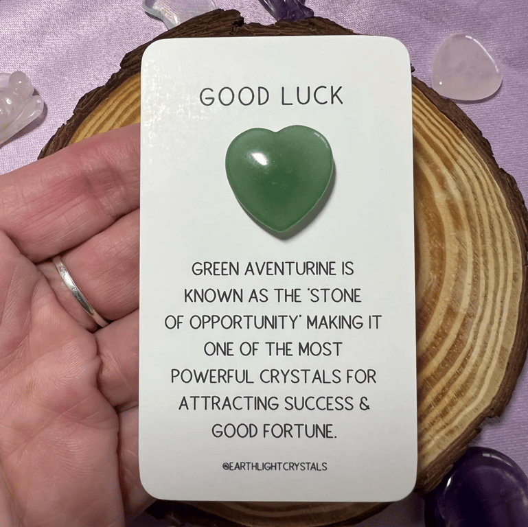 Green Aventurine Crystal Heart Card - Good Luck Pocket Crystal Keepsake