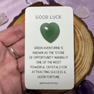 Green Aventurine Crystal Heart Card - Good Luck Pocket Crystal Keepsake