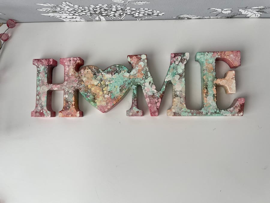 Home sign with love heart handmade multi colour