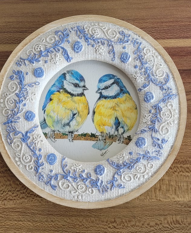 Original watercolor, blue tit, garden birds, wildlife, home decor art, mini art