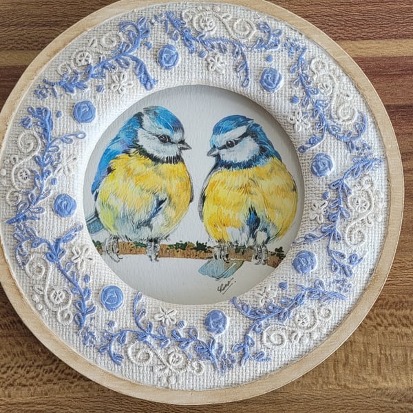 Original watercolor, blue tit, garden birds, wildlife, home decor art, mini art