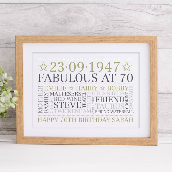 Personalised 70th Birthday Word Art - BD701