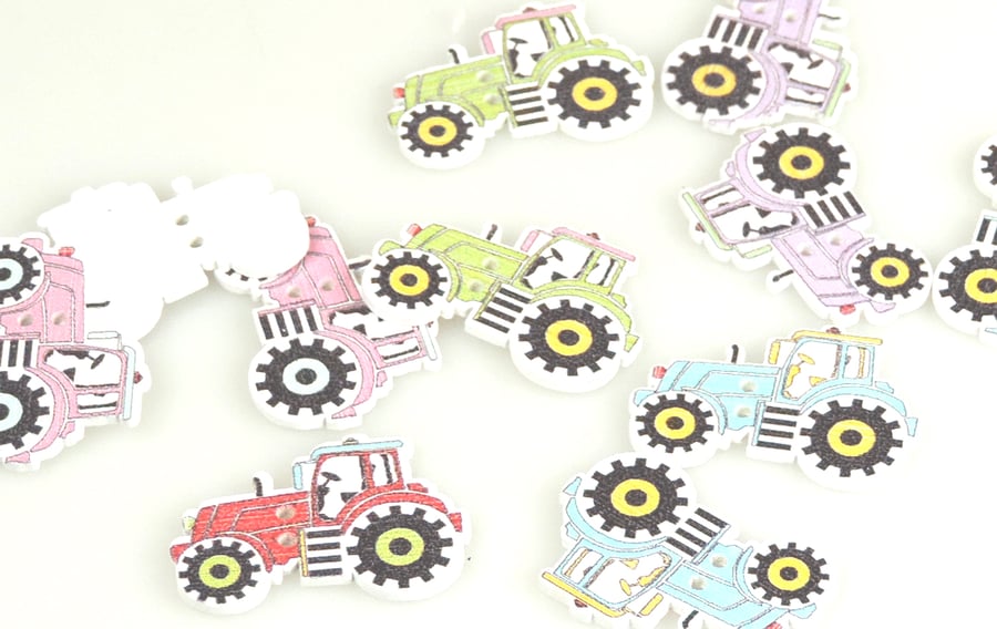 Tractor, pretty colourful wooden buttons, Farm Tractor, Crafts, sewing, x 10