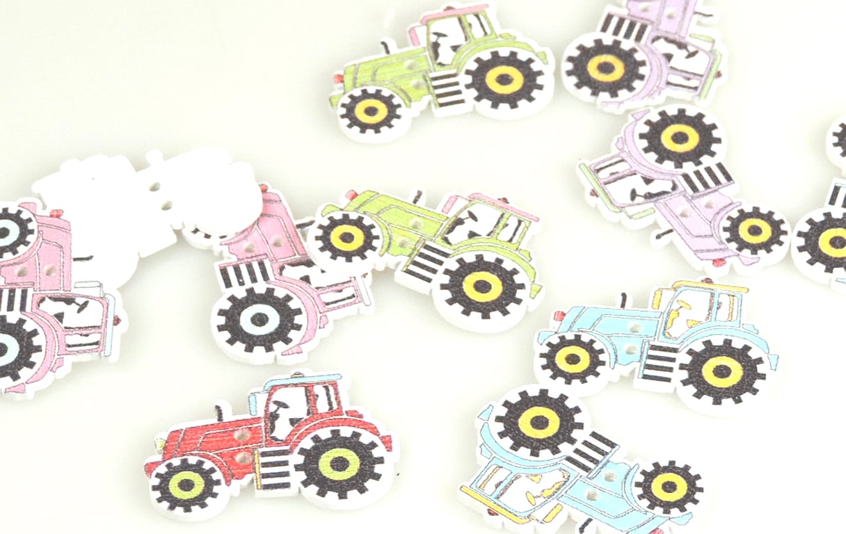 Tractor, farm, colourful wooden buttons, Farm Tractor, Crafts, sewing, x 10