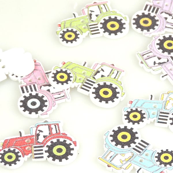 Tractor, pretty colourful wooden buttons, Farm Tractor, Crafts, sewing, x 10