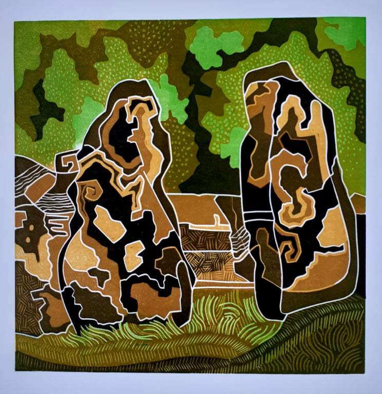 Din Lligwy Gateway, Welsh landscape linocut.