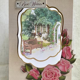 Card. Rose garden aperture decoupage card for her.