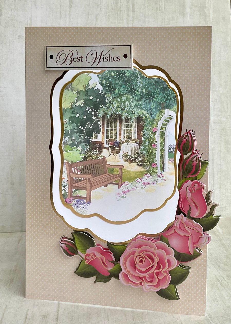 Card. Rose garden aperture decoupage card for her.