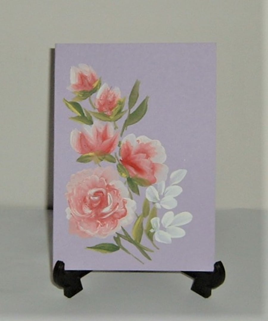 original art hand painted floral greetings card ( ref F 906 )